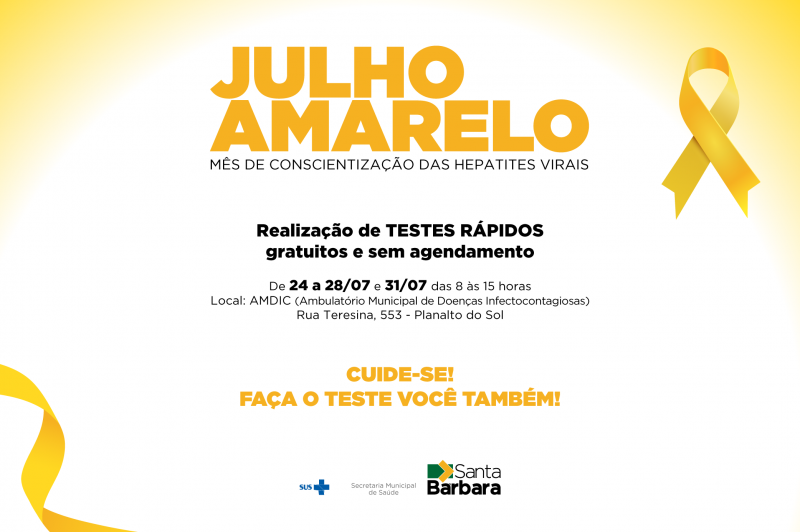 Julho Amarelo: Santa Bárbara disponibiliza testagem gratuita contra hepatítes virais