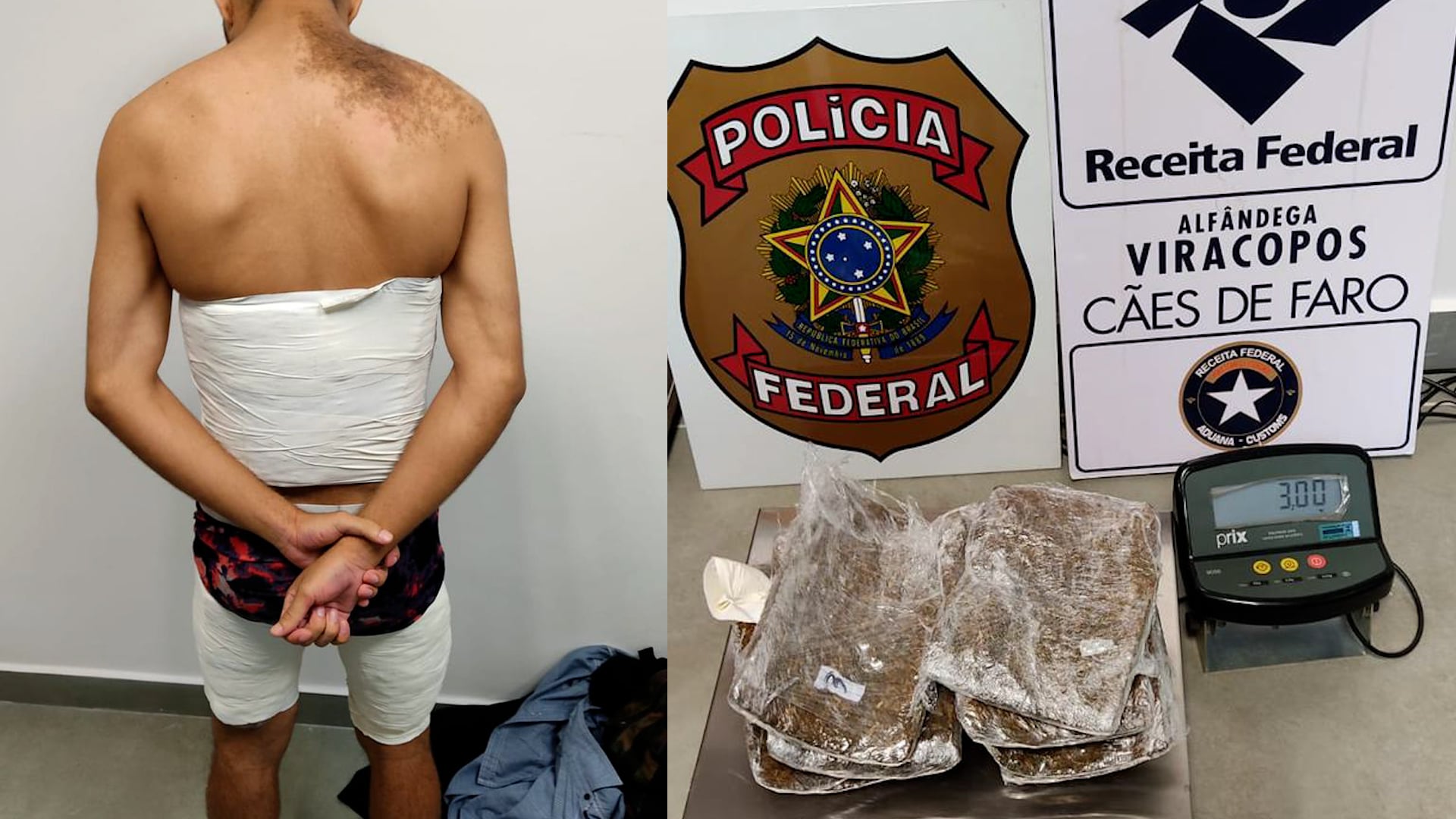 Apreensão em Viracopos PF e RF encontram 3kg de skunk em corpo de passageiro