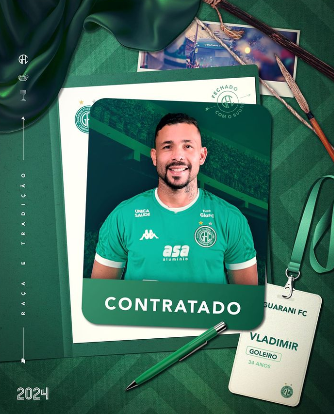 Captura de tela 2024-01-17 012406 Vladimir é o novo reforço do Guarani. Foto: Reprodução/@guaranifc_oficial