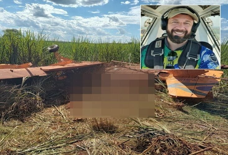 piloto morre Avião agrícola cai e provoca a morte de piloto de 44 anos