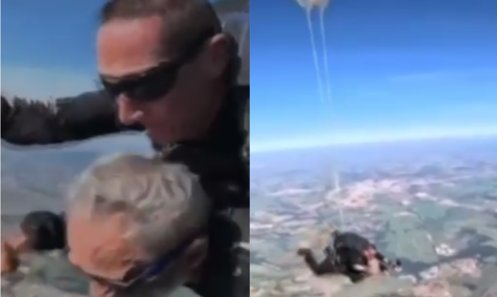 idoso salta paraquedas