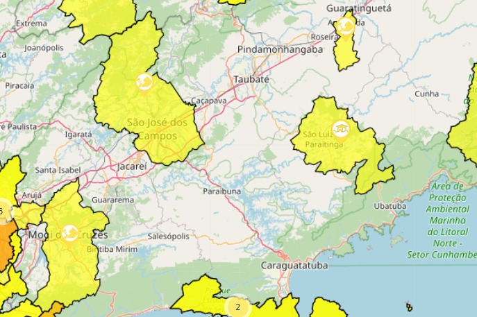 Seis cidades da região têm alerta do Cemaden para risco de alagamentos e deslizamentos de terra Seis cidades da região têm alerta do Cemaden para risco de alagamentos e deslizamentos de terra