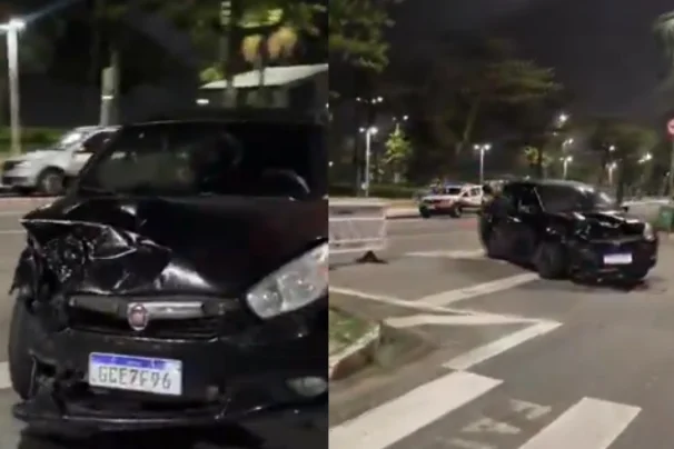 Motorista é investigado por embriaguez ao volante após perder o controle e bater em duas motocicletas estacionadas em avenida de Santos
