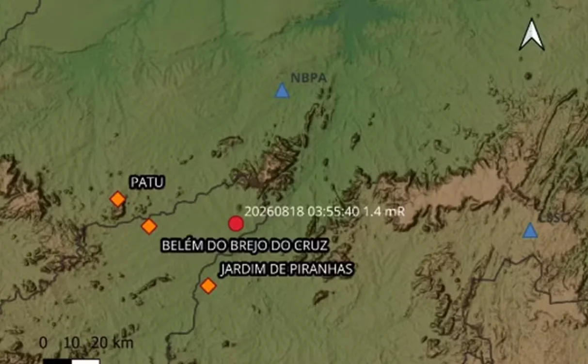 Tremor de terra de magnitude 1,4 é registrado no Sertão da Paraíba