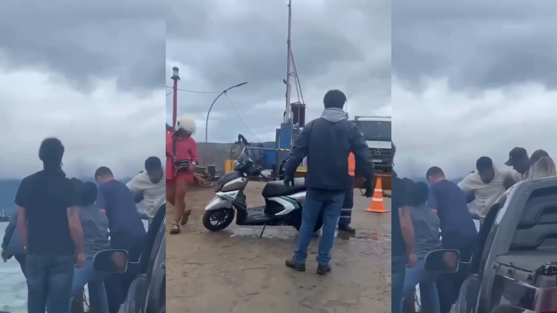 Motociclista perde controle ao embarcar em balsa e moto cai no mar em Ilhabela