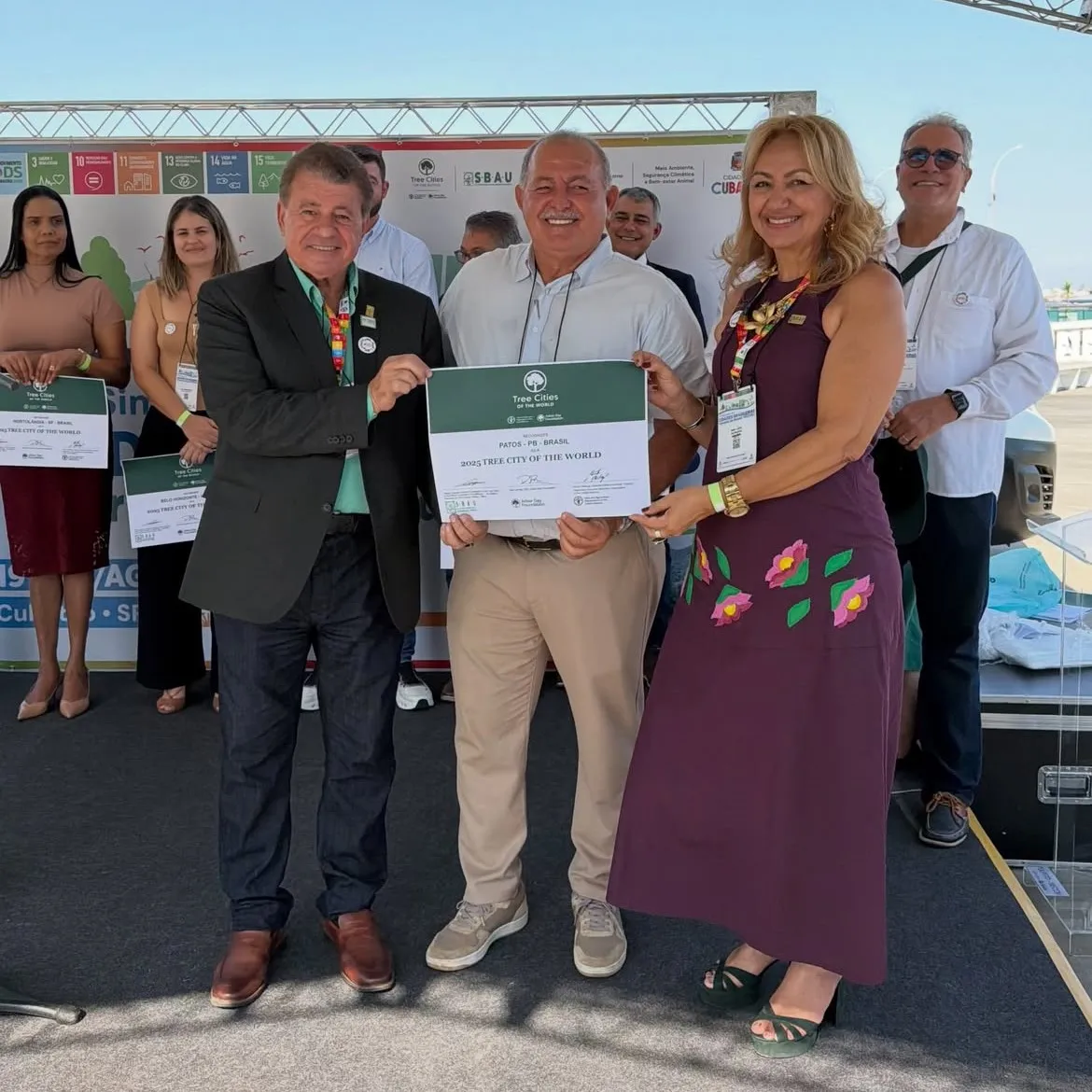 Patos é certificada como Cidade Árvore do Mundo e entra para lista com mais de 50 municípios brasileiros