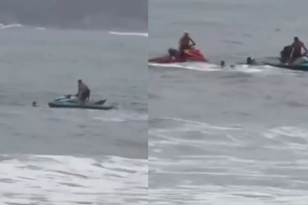 Mulher é resgatada após se afogar em praia do Guarujá; VÍDEO