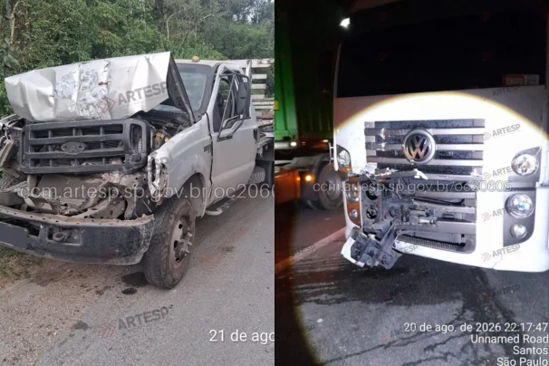 Engavetamento envolvendo seis veículos interdita rodovia em Santos; ninguém ficou ferido
