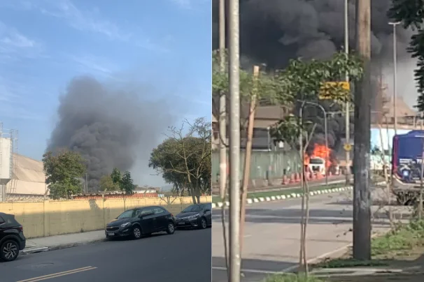 Incêndio atinge caminhão em área portuária de Santos; VÍDEO