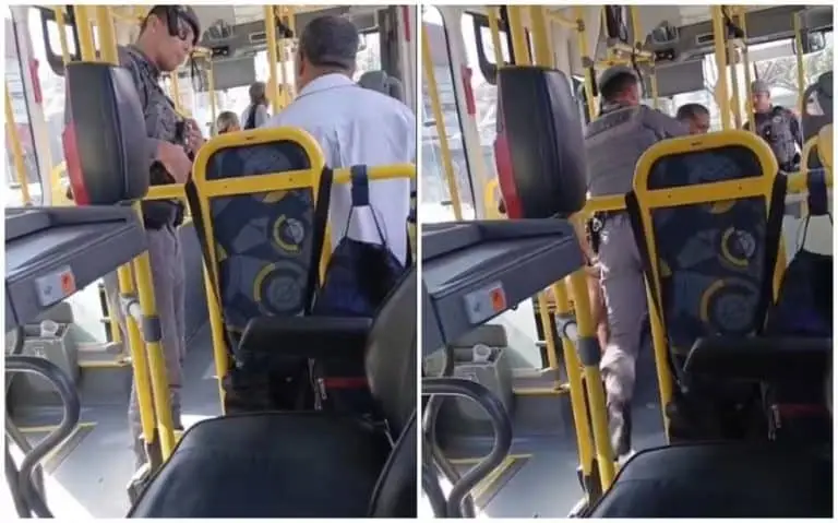 Motorista buzina pedindo passagem a viatura e é retirado de ônibus por PMs, em São Paulo