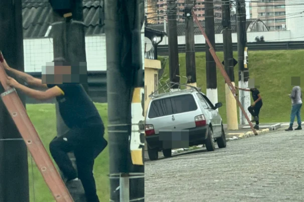 Homens que se passavam por técnicos para furtar cabos de telefonia em Praia Grande é presa em flagrante; VÍDEO